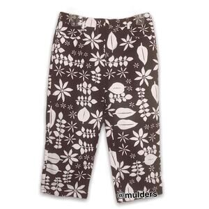 Talbots Petite Tropical Nautical Print Brown & White Cropped Beach Pants 6P